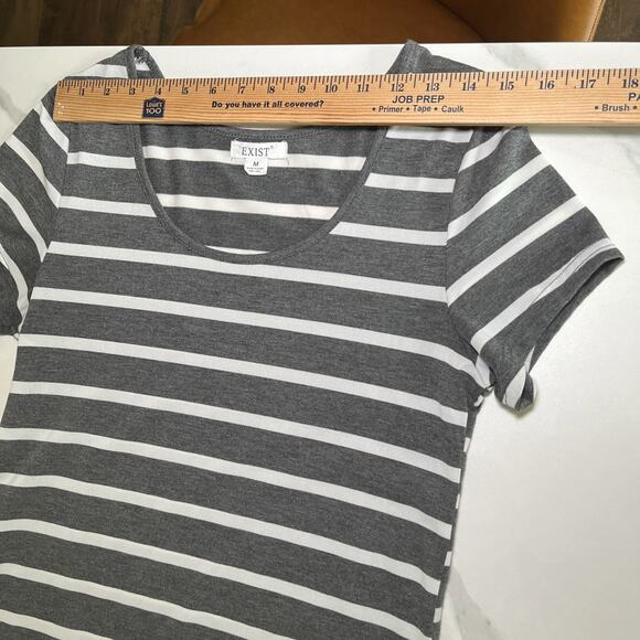 Exist Maxi Dress Gray Ivory Striped Short Sleeve Casual Womens Size Medium NWOT - Picture 3 of 10